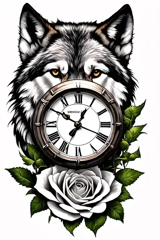 Wolf Roses Clock Face