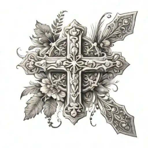 Cross In Scandinavian Style Of Realism And Graphic Arrangement