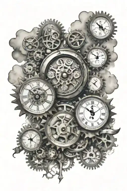 Birth Clock For 2 Kids Surrounded By Clouds And Gears