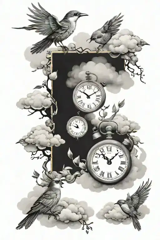 Birth Clock For 2 Kids Surrounded By Clouds Birds
