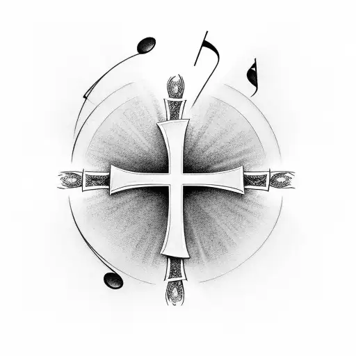 Christian Cross With Music Drapped Over It