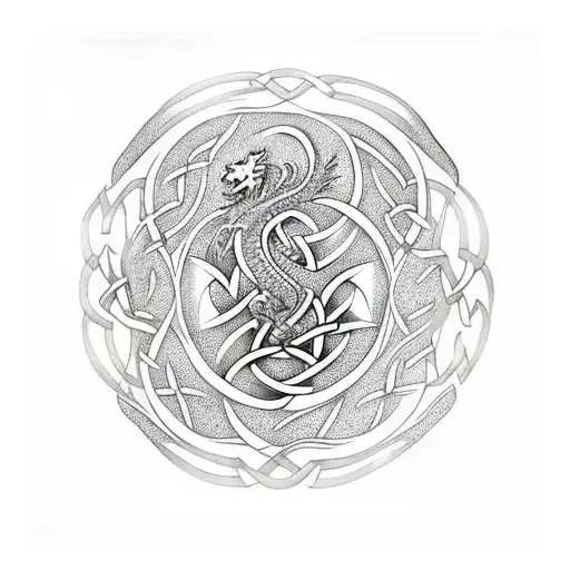 Celtic Dragon And Celtic Tree Of Life