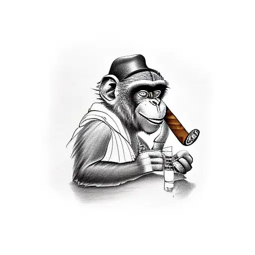 Monkey Smoking A Cigar While Playing Poker