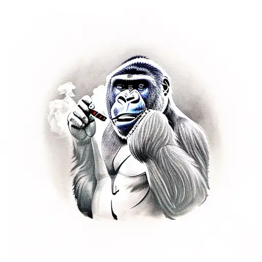 Gorilla Smoking A Cigar While Playing Poker