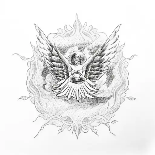 Black And White Shoulder Tattoo Skydiving Over Lake Tahoe Surrounded By A Wreath Of Phoenix Feathers