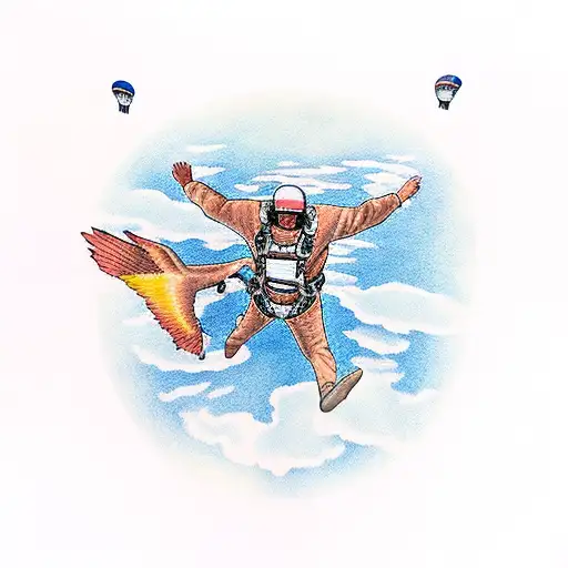 A Man Skydiving Over Lake Tahoe Next To A Phoenix