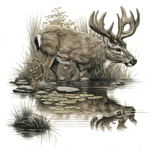 Deer Drinking From Pond Bank