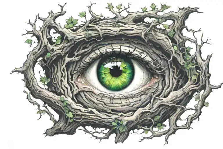 Wise Piercing Green Eyes That Are Stuck In A Dead Oak Tree With Roots