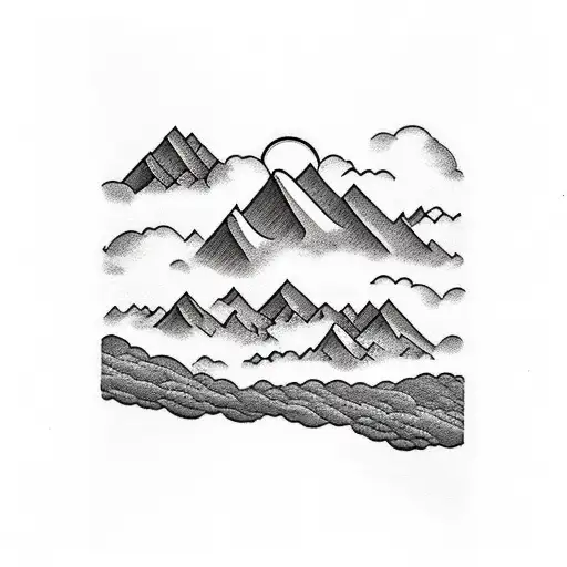 Mountains With Clouds Above And A Road Underneath Black And White