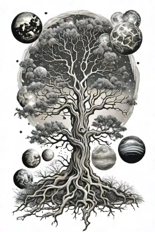 Tree Showing Roots And Planets Stars And Nebulas