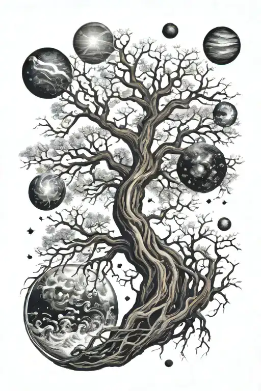 Tree Showing Roots And Planets Stars And Nebulas