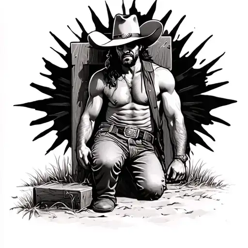 Cowboy Kneeling In Front Of Cross