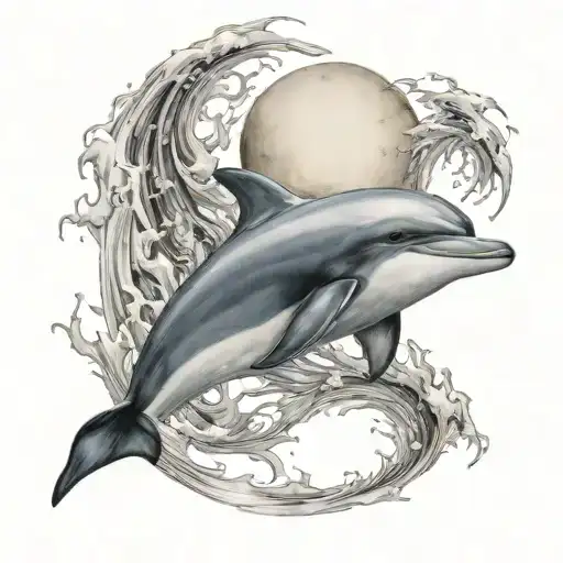 Dolphin Jumping In Moonlight