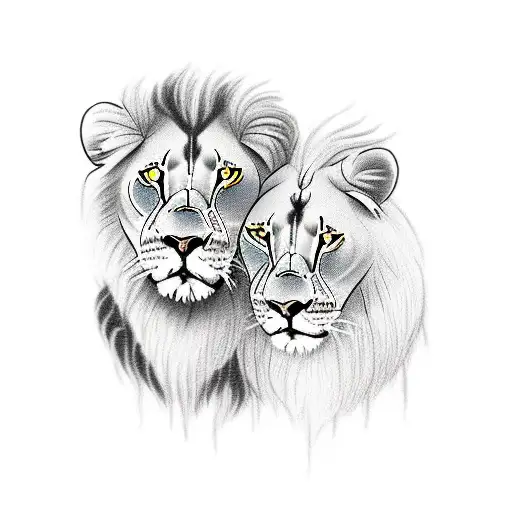Couples Tattoo With Lion And Lioness