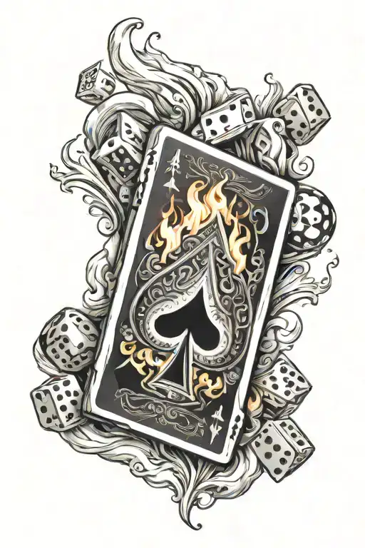 Ace Of Spades On Fire With Dice And A Zippo Lighter