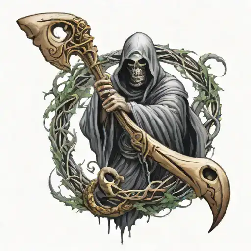Grim Reaper With Scythe With Snakes Wrapped