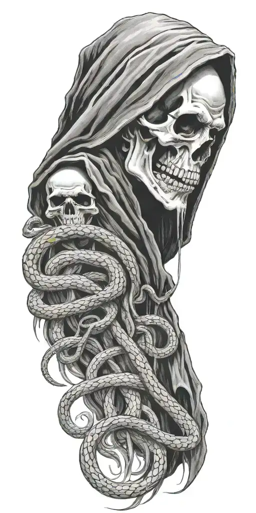 Scary Grim Reaper With Snakes Biting Head