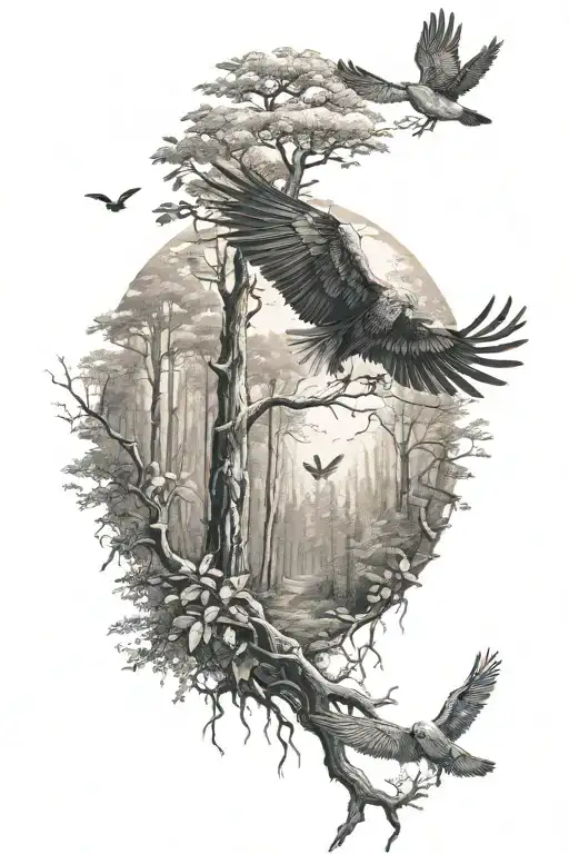 Forest And Man With Wings