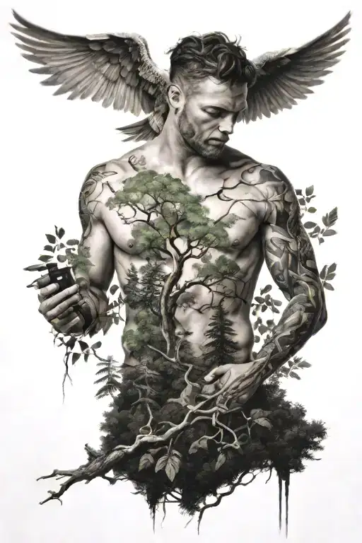Forest And Man With Wings
