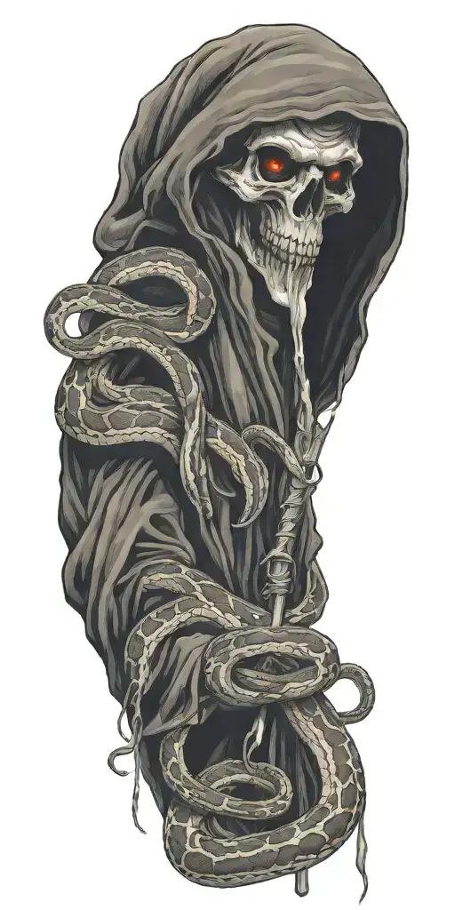 Snakes Crawling And Grim Reaper Holding