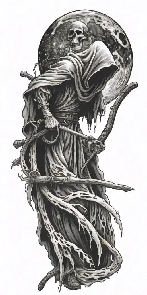 Grim Reaper Holding A Scythe With Moon
