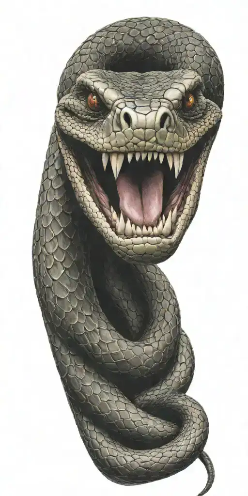 Coiled Snake With Fangs