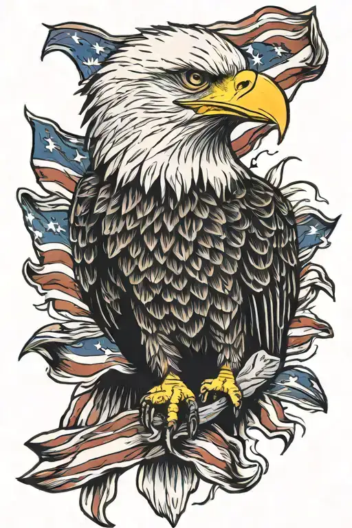 Bald Eagle With A Torn American Flag Intertwined