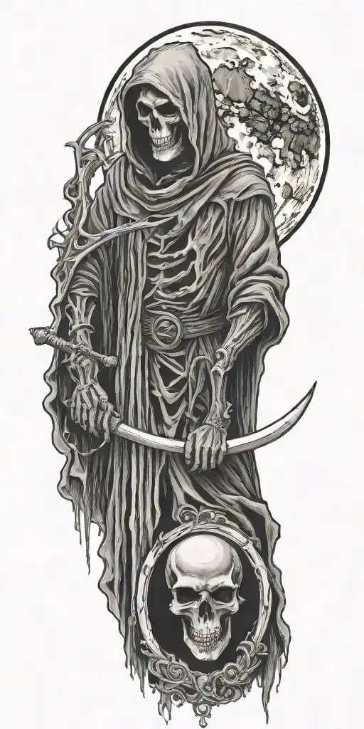 Grim Reaper With Scythe And Moon