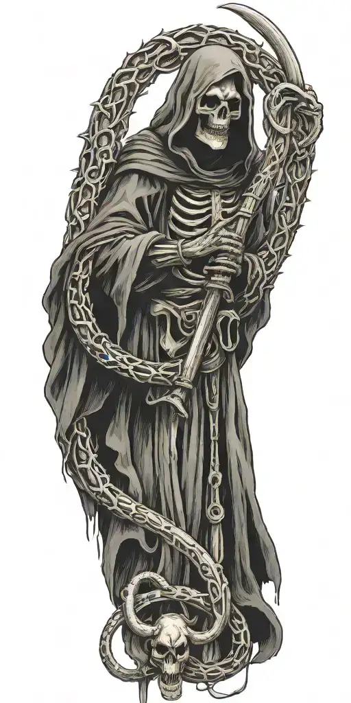 Grim Reaper With Scythe And Snakes