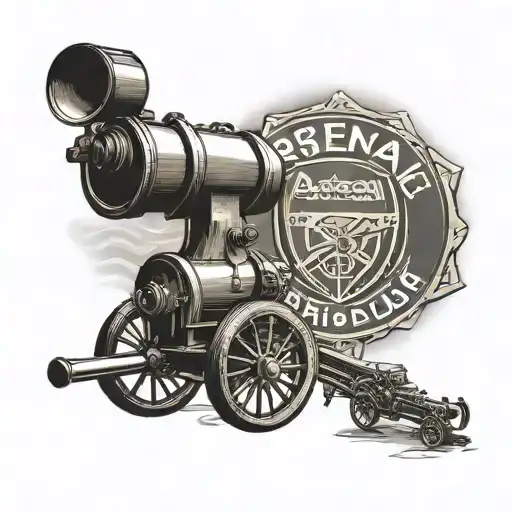 Arsenal Football Club Badge And A Cannon Shooting With Emirates Stadium And Bukayo Saka