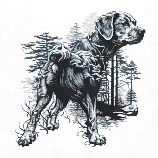 A Puppy Exploring The Woods With Its Human Companion