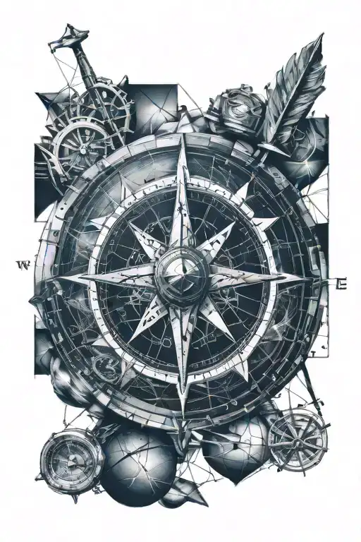 A Geometric Compass Design Incorporating Elements Of Sports Equipment