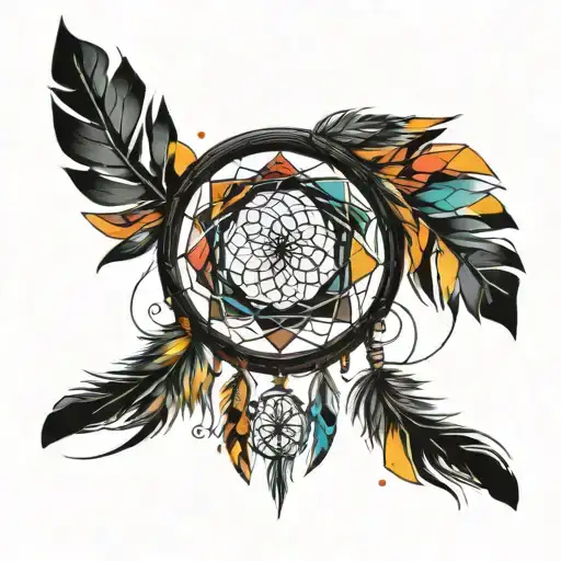A Dreamcatcher With Colorful Geometric Patterns Intertwined With Thread