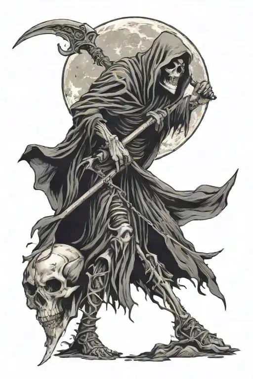 Grim Reaper With Scythe And Moon