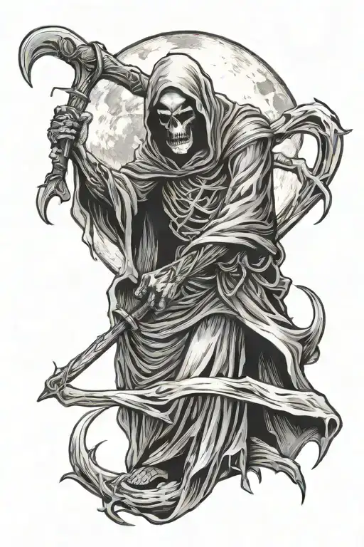 Grim Reaper With Scythe And Moon