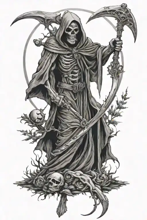 Grim Reaper With Scythe And Moon