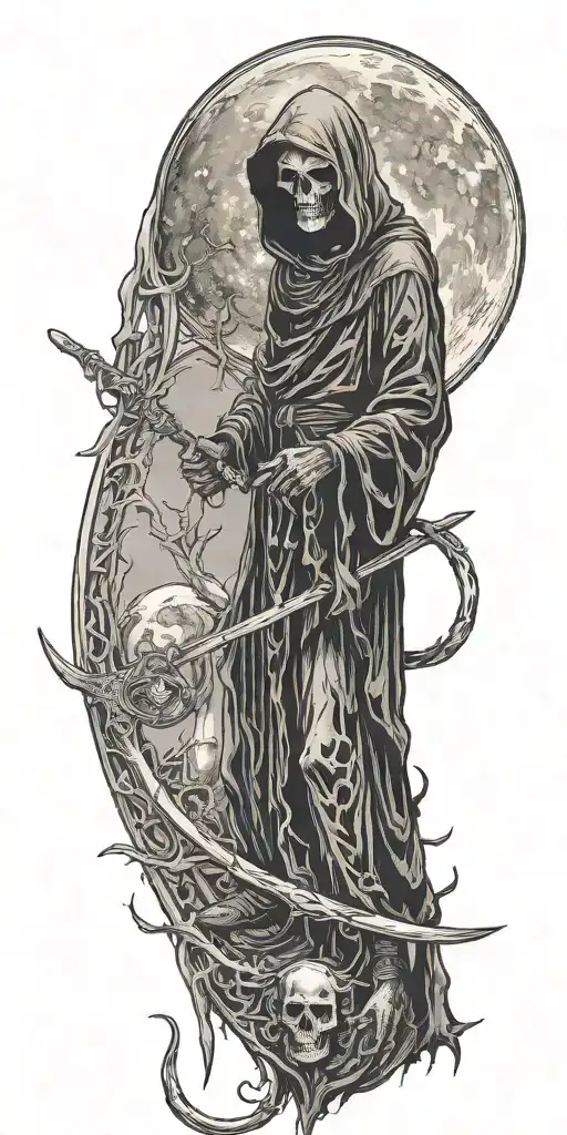 Grim Reaper With Scythe And Moon