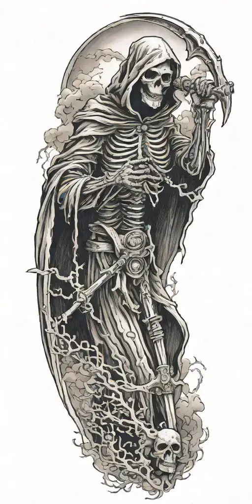 Grim Reaper With Scythe And Fog