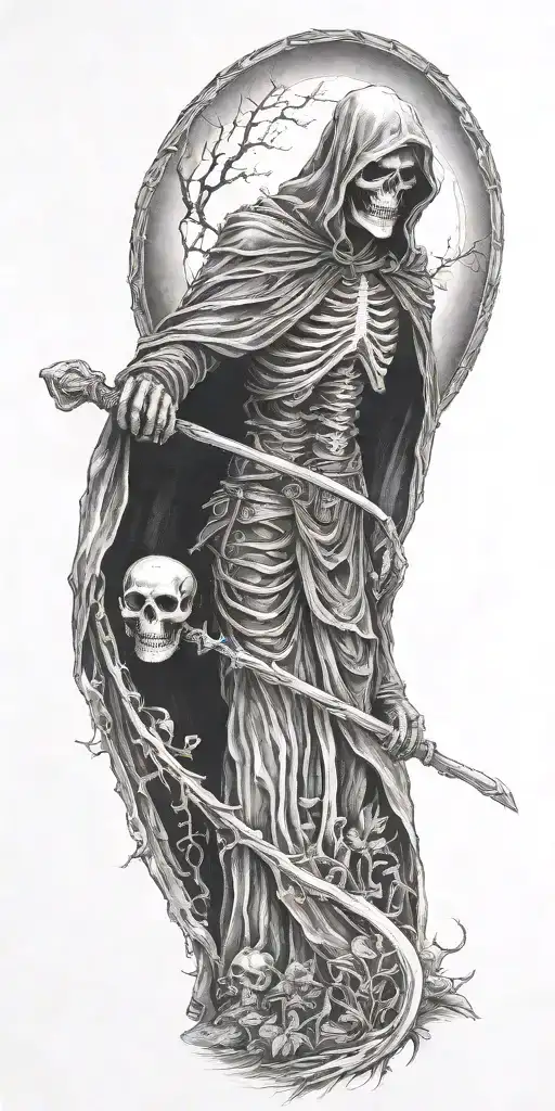 Grim Reaper With Scythe And Fog