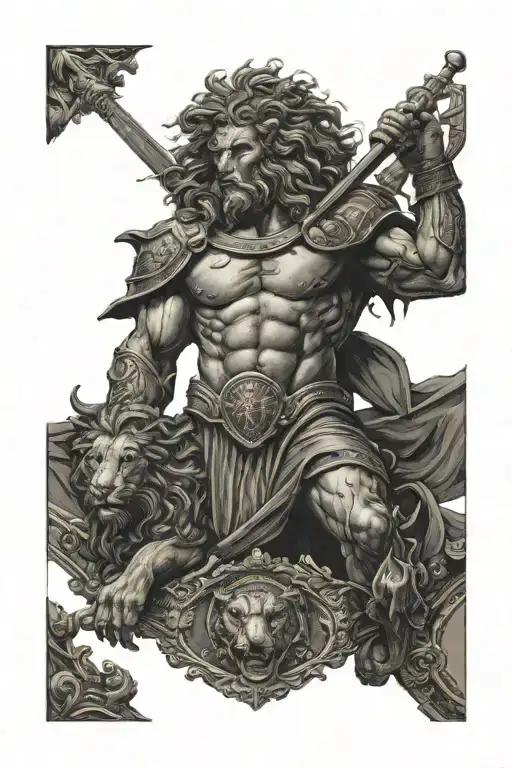Belt Of Orion Holding Lion And A Roman Warrior With