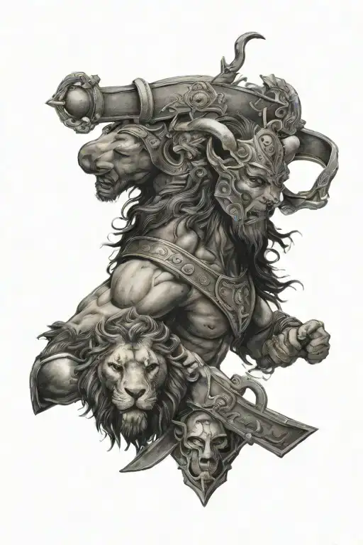 Belt Of Orion Holding Lion And A Spartan Warrior With