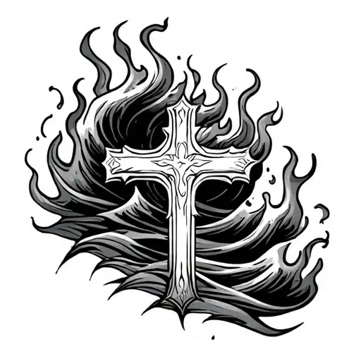 Waves And Flames With A Cross