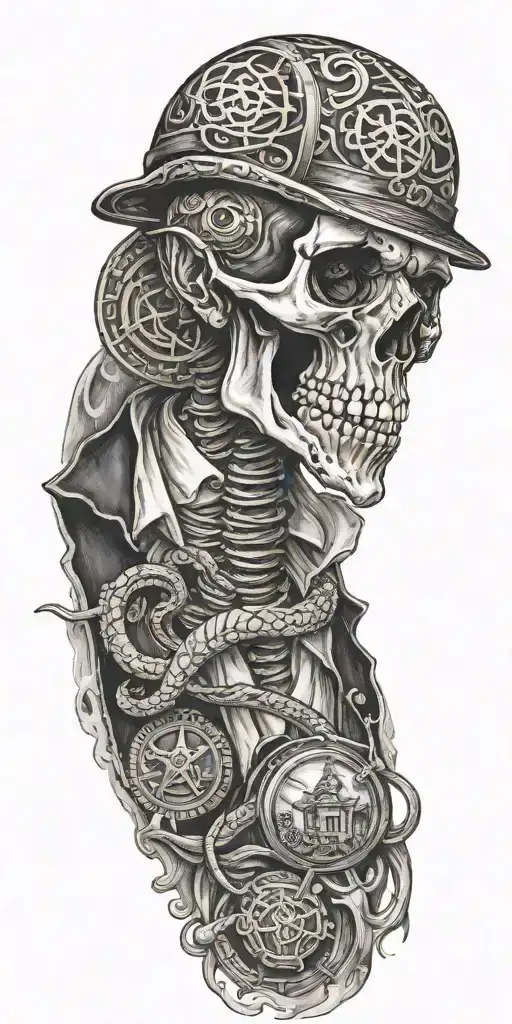 Mobster Skelton With Coin And Snake