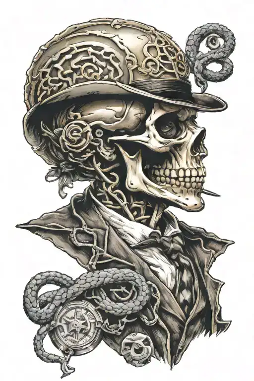 Mobster Skelton With Coin And Snake