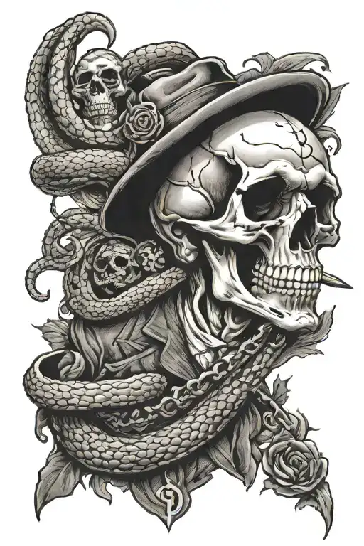 Mobster Skelton With Coin And Snake