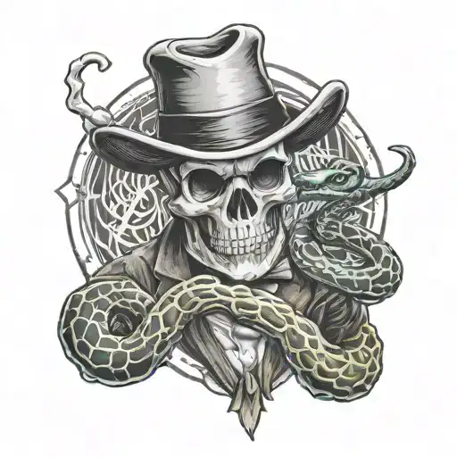 Mobster Skelton Holding Coin And Snake