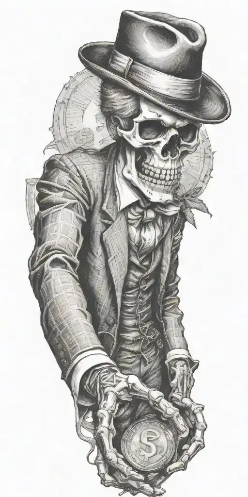 Mobster Skelton Holding Coin