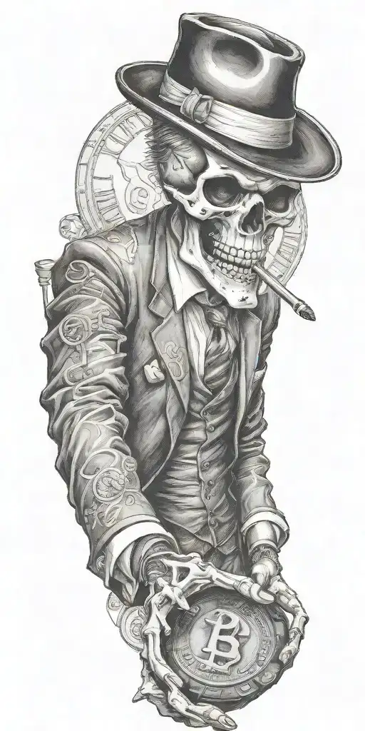 Mobster Skelton Holding Coin