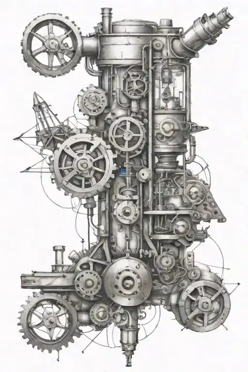 Engineering Themed Tattoo With Electric Ground Symbol Included And Other Energy Related Elements