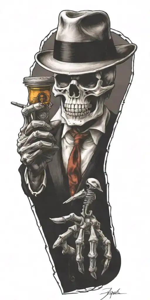 Mobster Skelton Flipping Coin